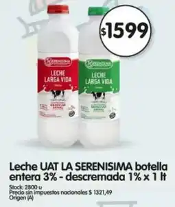Supermercados Buenos Días La serenisima leche uat botella entera 3%-descremada 1% oferta