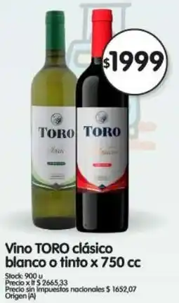 Supermercados Buenos Días Toro vino clásico blanco o tinto oferta