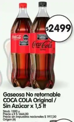 Supermercados Buenos Días coca cola gaseosa no retornable original/ sin azúcar oferta