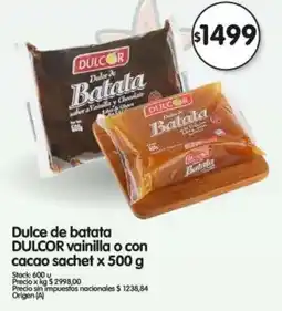 Supermercados Buenos Días Dulcor dulce de batata vainilla o con cacao sachet oferta