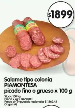 Supermercados Buenos Días Piamontesa salame tipo colonia picado fino o grueso oferta