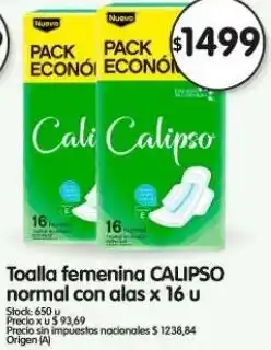 Supermercados Buenos Días Calipso toalla femenina normal con alas oferta
