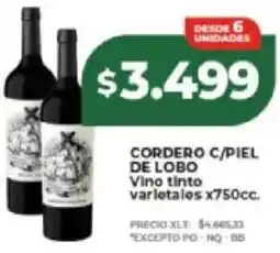 Supermayorista Vital Cordero c/piel de lobo vino tinto varletales oferta