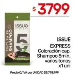 Nini Mayorista Issue express coloración cap. shampoo 5min. varios tonos oferta