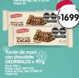 Supermercados Buenos Días Georgalos turrón de maní con chocolate oferta