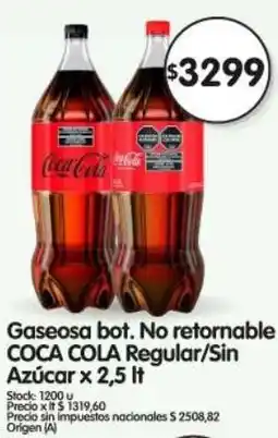 Supermercados Buenos Días Coca cola gaseosa bot. no retornable regular/sin azúcar oferta