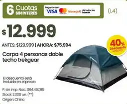 Changomas Carpa doble techo trekgear oferta