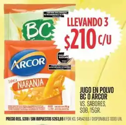 Supermercados Vea Bc o Arcor jugo en polvo vs. sabores, sob. oferta