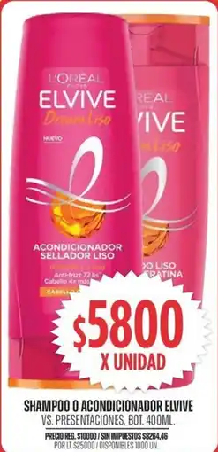 Supermercados Vea Elvive shampoo o acondicionador vs. presentaciones, bot. oferta