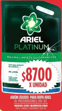 Supermercados Vea Ariel jabón líquido para ropa vs. presentaciones, doy. oferta