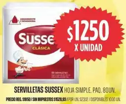 Supermercados Vea Sussex servilletas hoja simple, paq. oferta