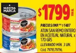 Supermercados Yaguar San remo atun entero en aceite/al natural oferta