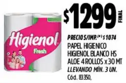 Supermercados Yaguar Higienol papel higienico blanco hs aloe oferta