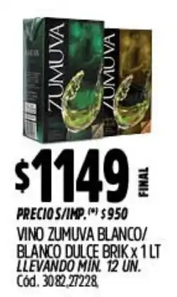 Supermercados Yaguar Zumuva blanco vino / blanco dulce brik oferta