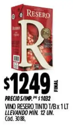 Supermercados Yaguar Resero vino tinto t/b oferta