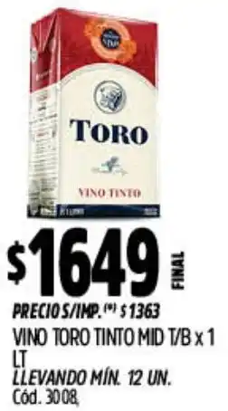 Supermercados Yaguar Toro vino tinto mid t/b oferta