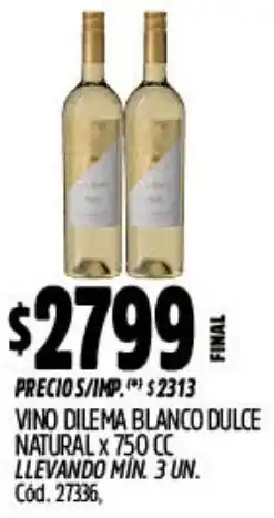 Supermercados Yaguar Dilema blanco vino dulce natural oferta