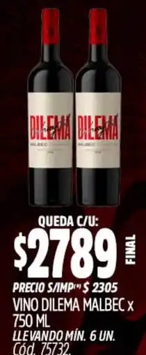 Supermercados Yaguar Dilema vino malbec oferta