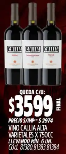 Supermercados Yaguar Callia alta vino varietales oferta