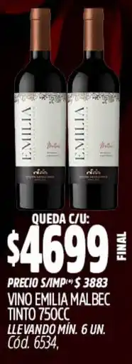 Supermercados Yaguar EMILIA VINO MALBEC TINTO oferta