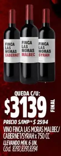 Supermercados Yaguar Finca las moras vino malbec/ cabernet/syrah oferta
