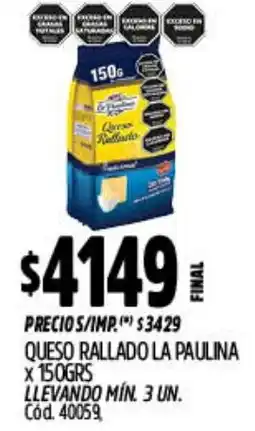 Supermercados Yaguar La paulina queso rallado oferta