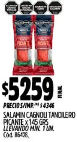 Supermercados Yaguar Salamin cagnou tandilero picante oferta