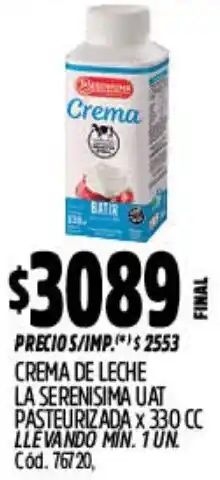 Supermercados Yaguar La serenisima crema de leche uat pasteurizada oferta