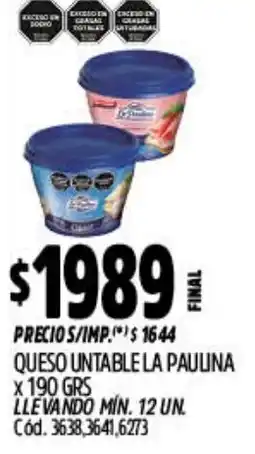 Supermercados Yaguar La paulina queso untable oferta