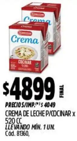 Supermercados Yaguar Crema de leche p/cocinar oferta