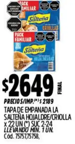 Supermercados Yaguar La salteña tapa de empanada hojaldre/criolla oferta