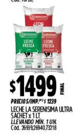 Supermercados Yaguar La serenisima leche ultra sachet oferta