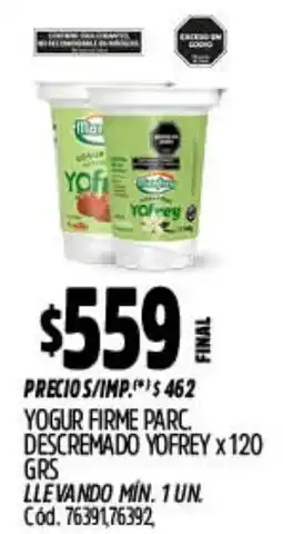 Supermercados Yaguar Yofrey yogur firme parc. descremado oferta
