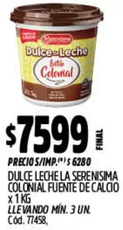 Supermercados Yaguar La serenisima dulce leche colonial fuente de calcio oferta