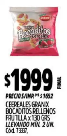 Supermercados Yaguar Granix ceereales bocaditos rellenos frutilla oferta