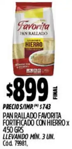 Supermercados Yaguar Favorita pan rallado fortificado con hierro oferta