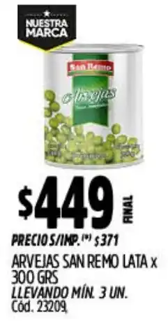 Supermercados Yaguar San remo arvejas lata oferta