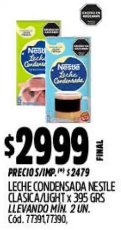 Supermercados Yaguar Nestlé leche condensada clasica/light oferta