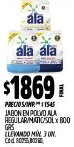 Supermercados Yaguar Ala jabon en polvo regular/matic/sol oferta