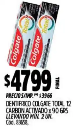 Supermercados Yaguar Colgate dentifrico total 12 carbon activado oferta