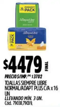 Supermercados Yaguar Siempre libre toallas normal/adapt plus c/a oferta