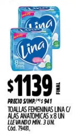 Supermercados Yaguar Lina toallas femeninas c/ alas anatomicas oferta