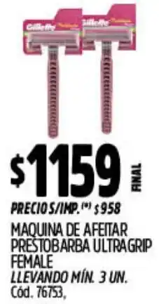 Supermercados Yaguar Gillette maquina de afeitar prestobarba ultragrip female oferta
