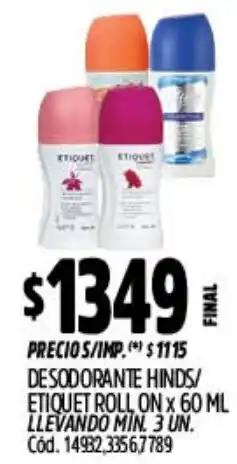 Supermercados Yaguar Hinds/ etiquet desodorante roll on oferta