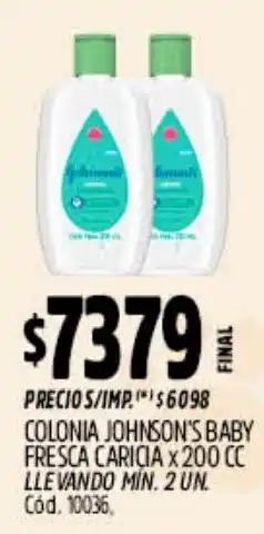 Supermercados Yaguar Johnson's baby colonia fresca caricia oferta