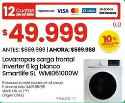 Changomas Smartlife lavarropas carga frontal inverter oferta