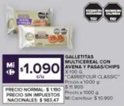 Carrefour Carrefour classic galletitas multicereal con avena y pasas/chips oferta