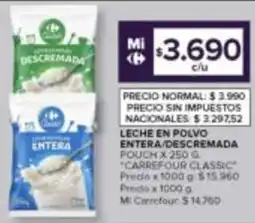 Carrefour Carrefour classic leche en polvo entera/descremada pouch oferta