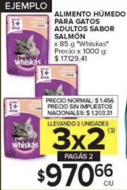 Carrefour Whiskas alimento humedo para gatos adultos sabor salmón oferta