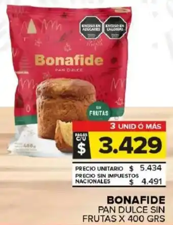 Bonafide pan dulce sin frutas